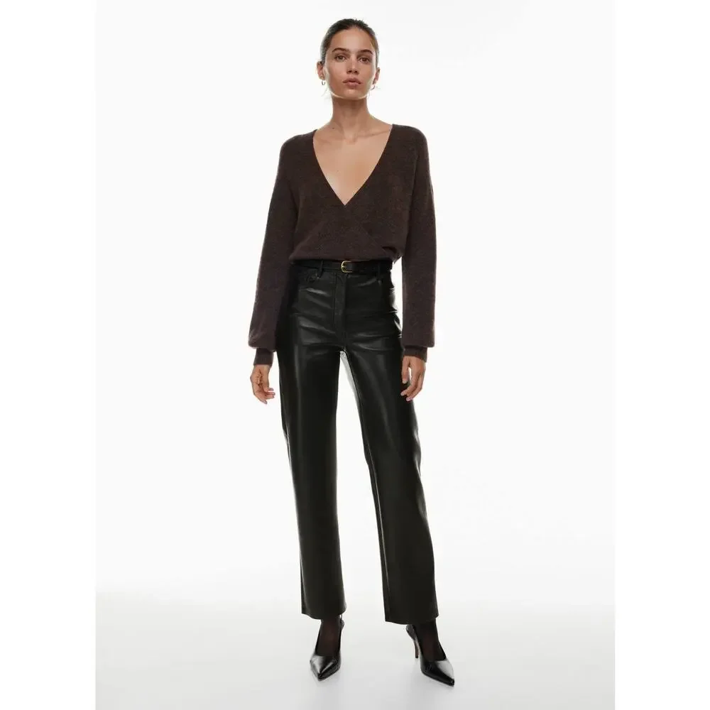 Aritzia Wilfred The Melina Black Vegan Leather Straight Leg Pant Size 10 - Picture 3 of 12